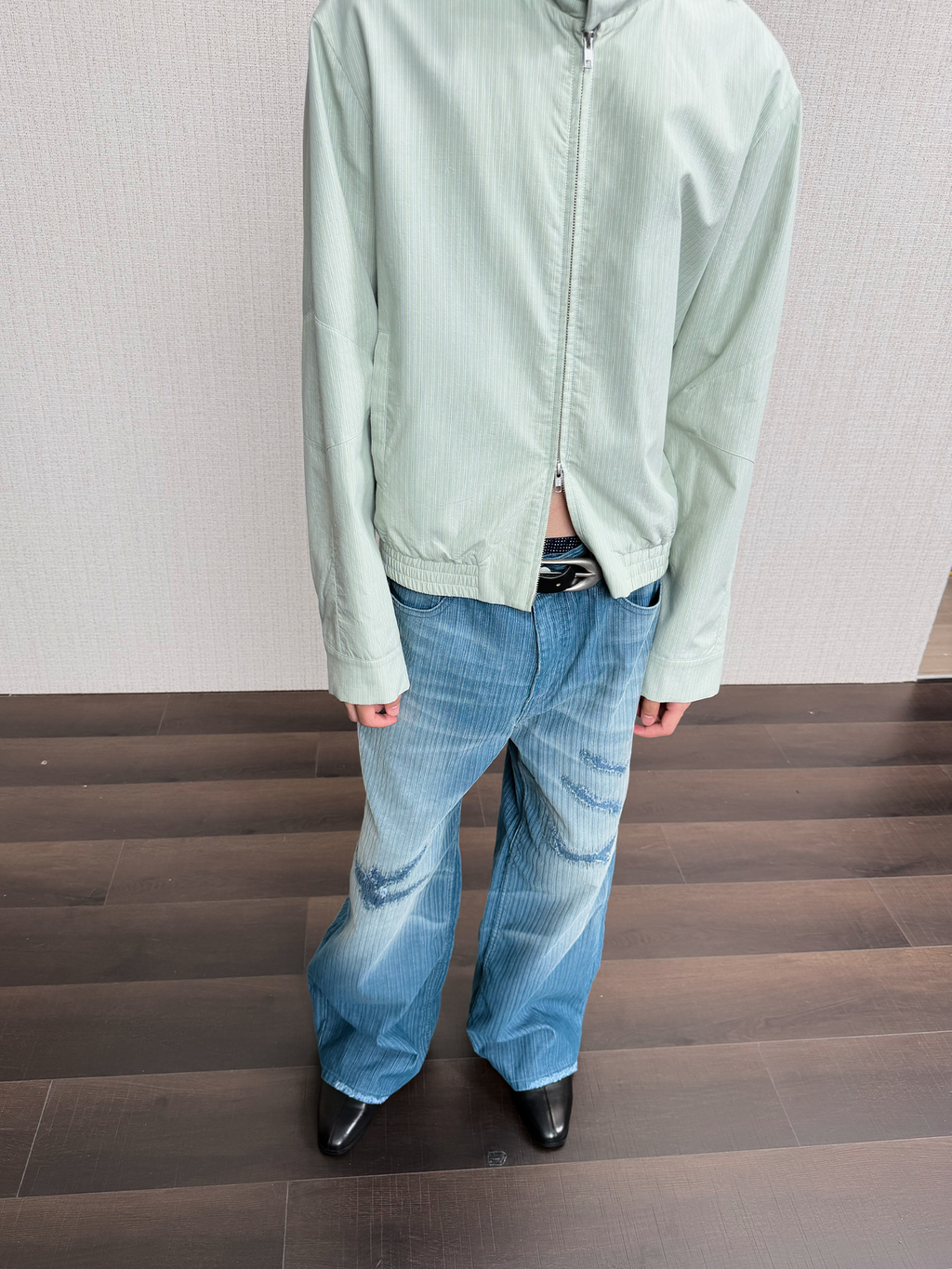 JCAESAR  Dusky‑green striped hooded jacket