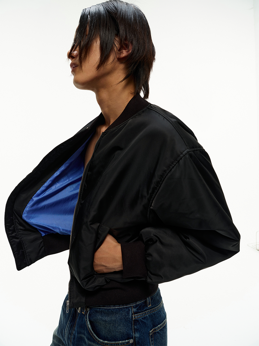 JCAESAR Back Pleated Blue Inner Bomber Cotton Jacket - jcaesarclo