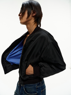 JCAESAR Back Pleated Blue Inner Bomber Cotton Jacket - jcaesarclo