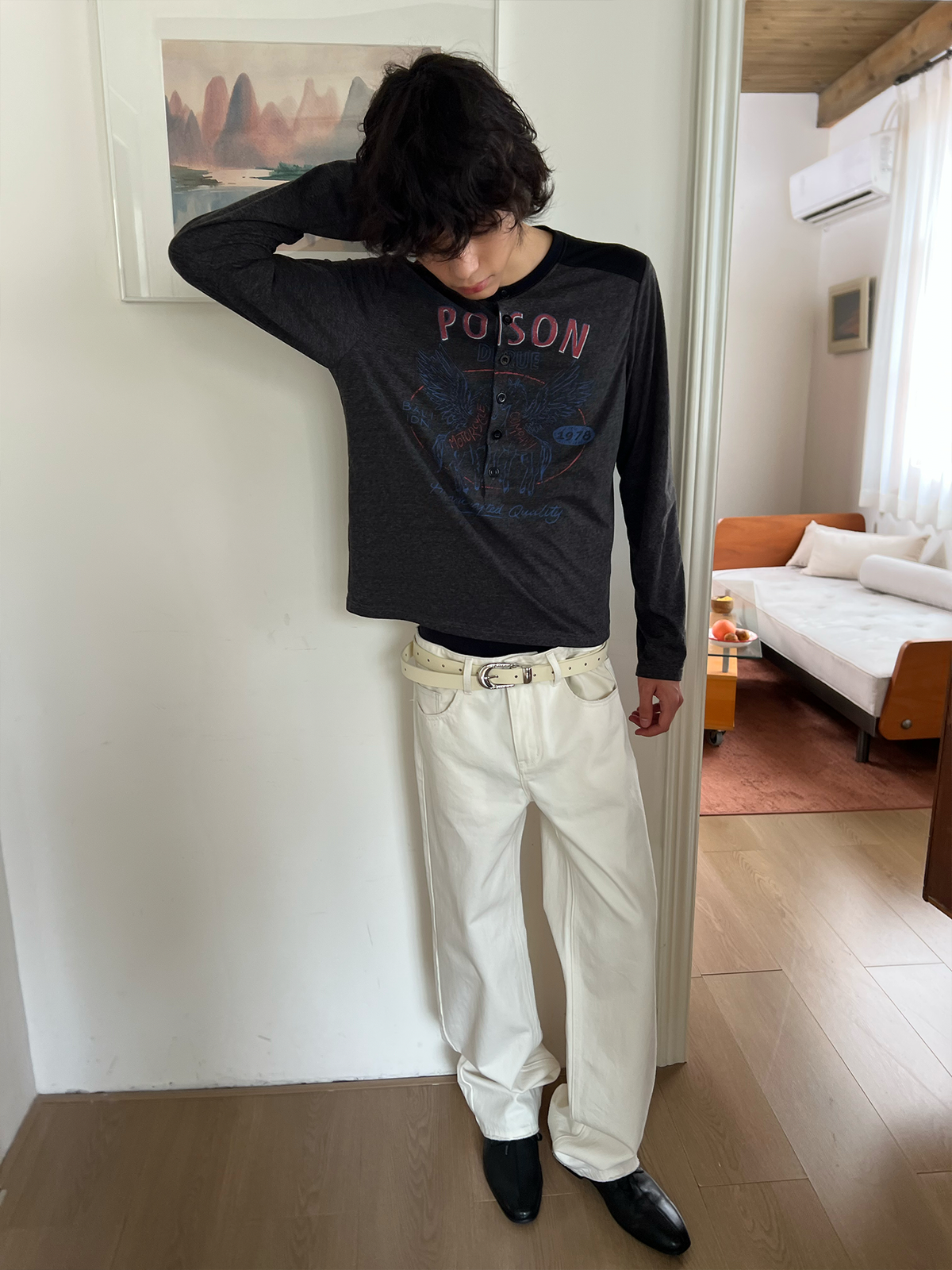 JCAESAR Motorcycle Pegasus Print Long-Sleeve Shirt