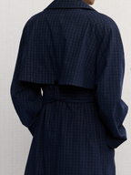 JCAESAR  Plaid Raglan-Sleeve Trench Coat with Boxing-Style Shoulder Pads