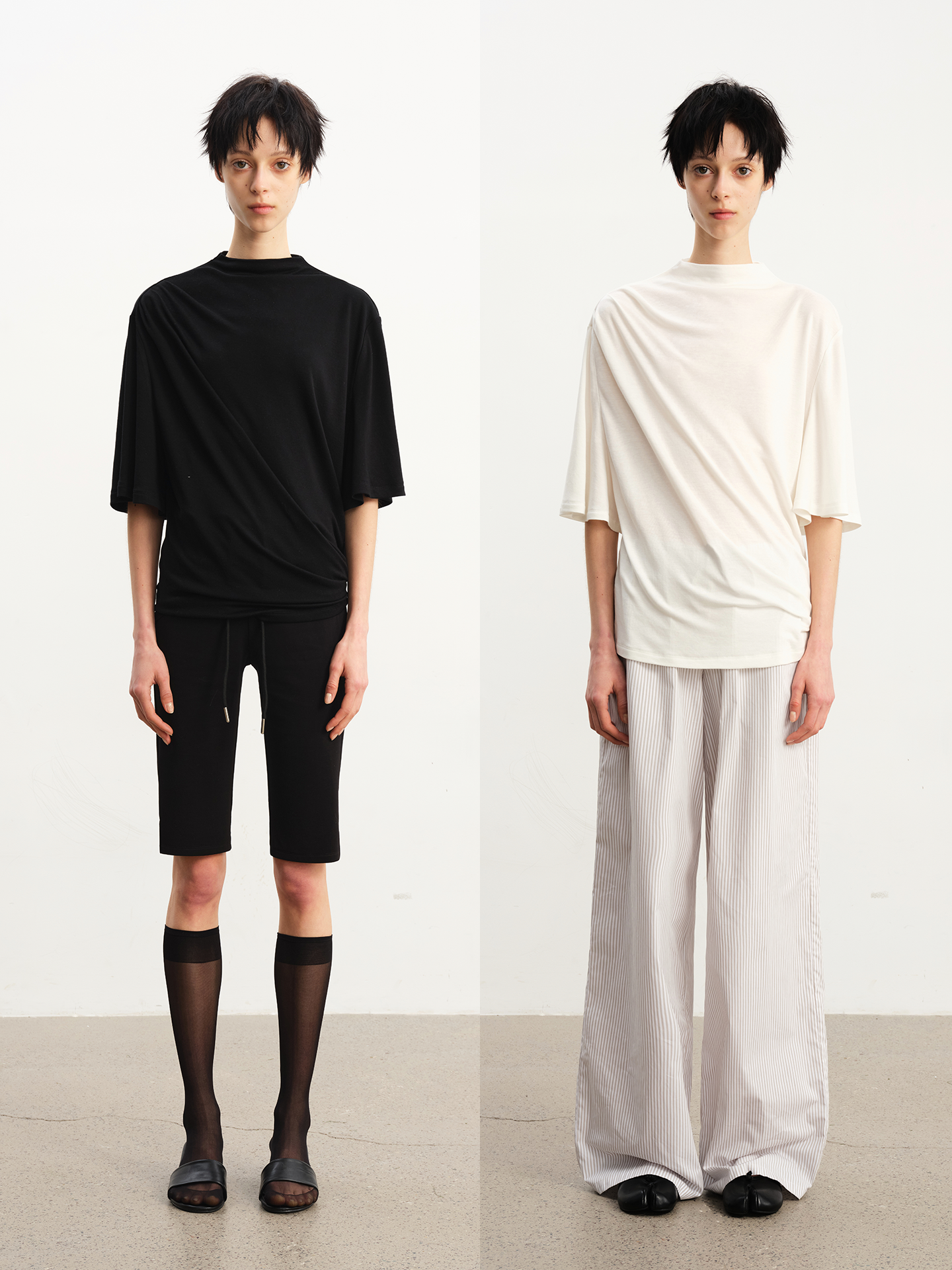 JCAESAR WOMEN Ruched draped short-sleeve top