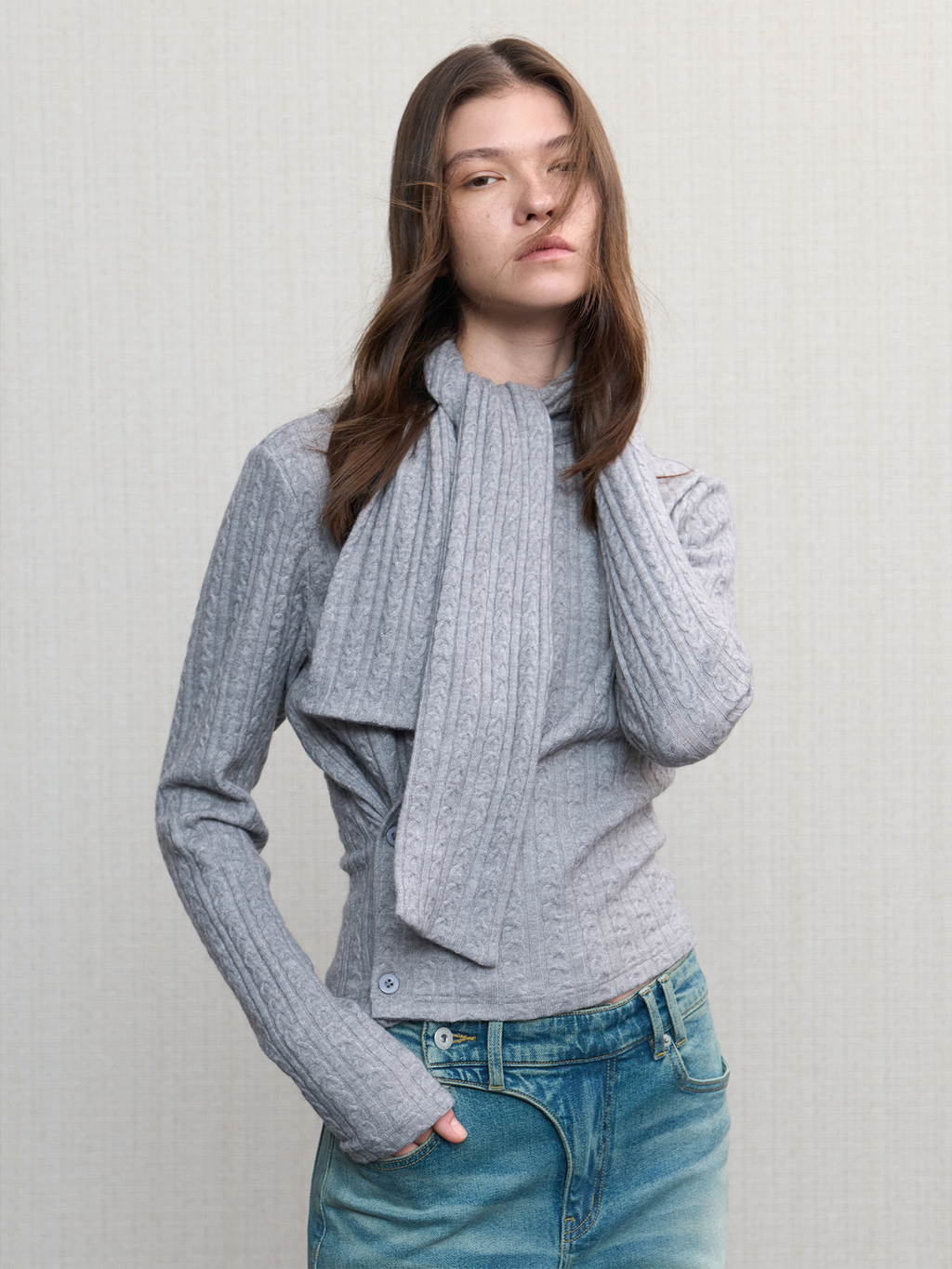 JCAESAR WOMEN Adjustable Knit Cardigan with Scarf Tie