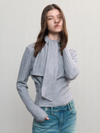 JCAESAR WOMEN Adjustable Knit Cardigan with Scarf Tie