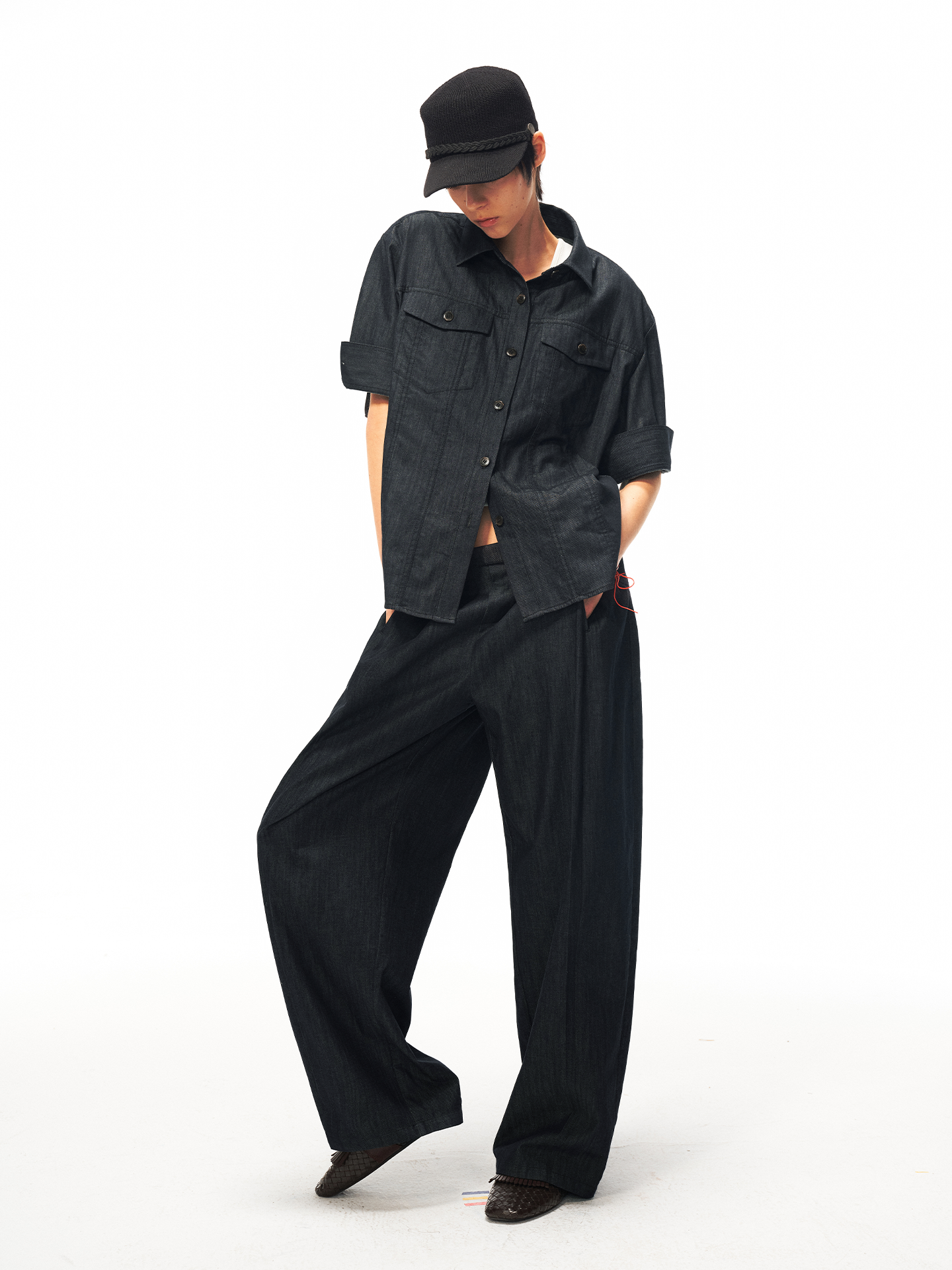 JCAESAR WOMEN Mid‑sleeve folded dandy shirt