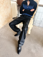JCAESAR Slim straight black‑wax denim jeans