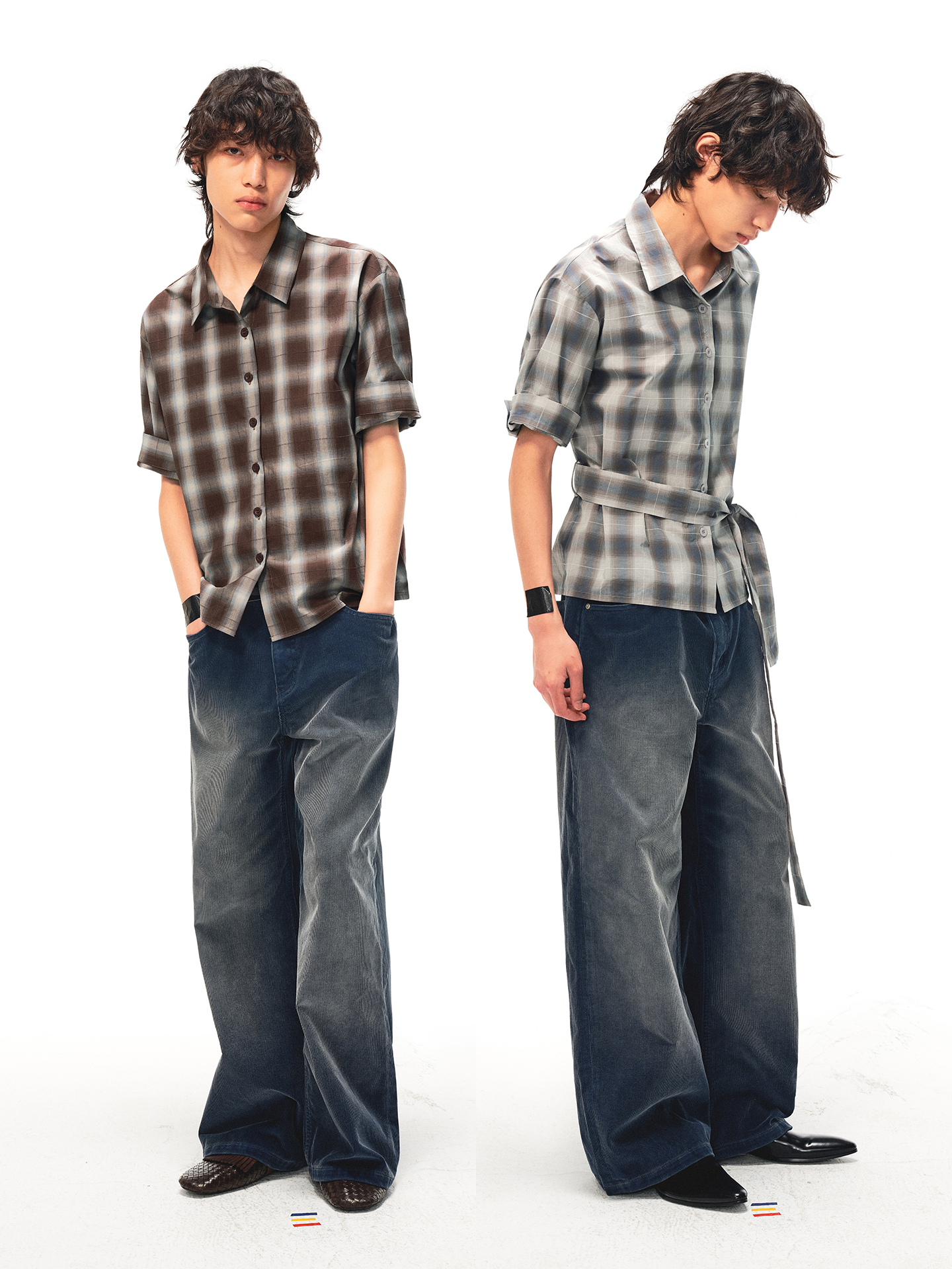 JCAESAR Plaid tie‑front shirt with shadowed pattern