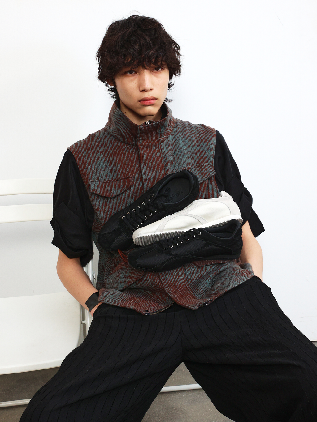 JCAESAR Orca‑Color Satin & Suede Panel German Trainer Sneakers