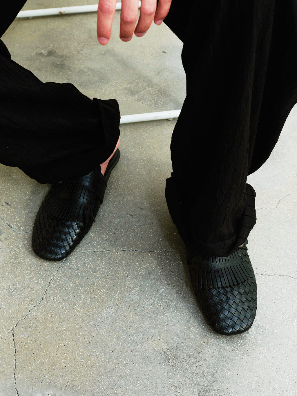 JCAESAR Woven Tassel Monk‑Strap Leather Slides