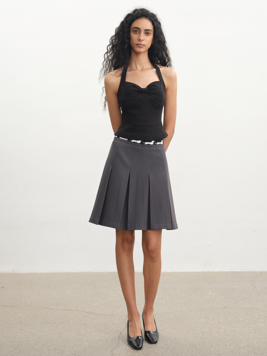 JCAESAR WOMEN Fair Isle Pleated Skirt with Ribbed Panels - jcaesarclo
