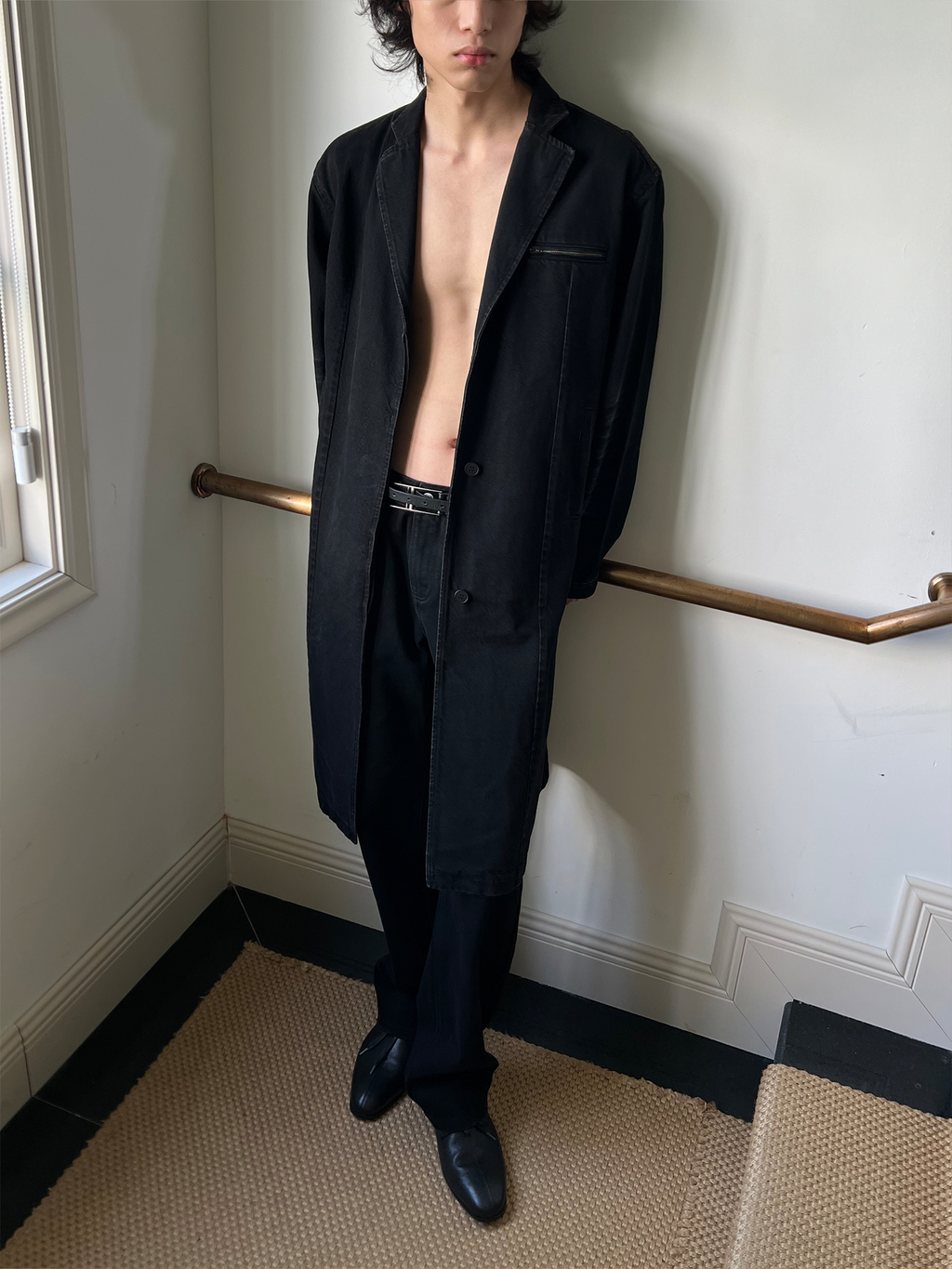 JCAESAR Honeycomb-Washed Denim Overcoat