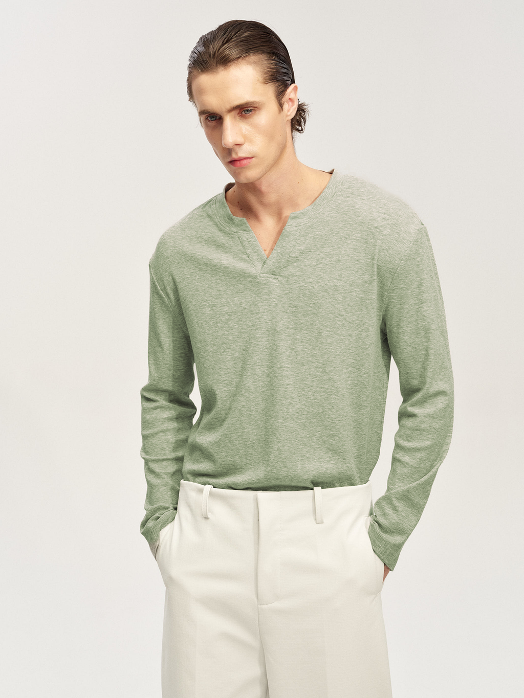 JCAESAR Long-Sleeve V-Neck Knit Top