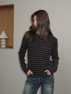 JCAESAR WOMEN Striped Leather-Paneled Top