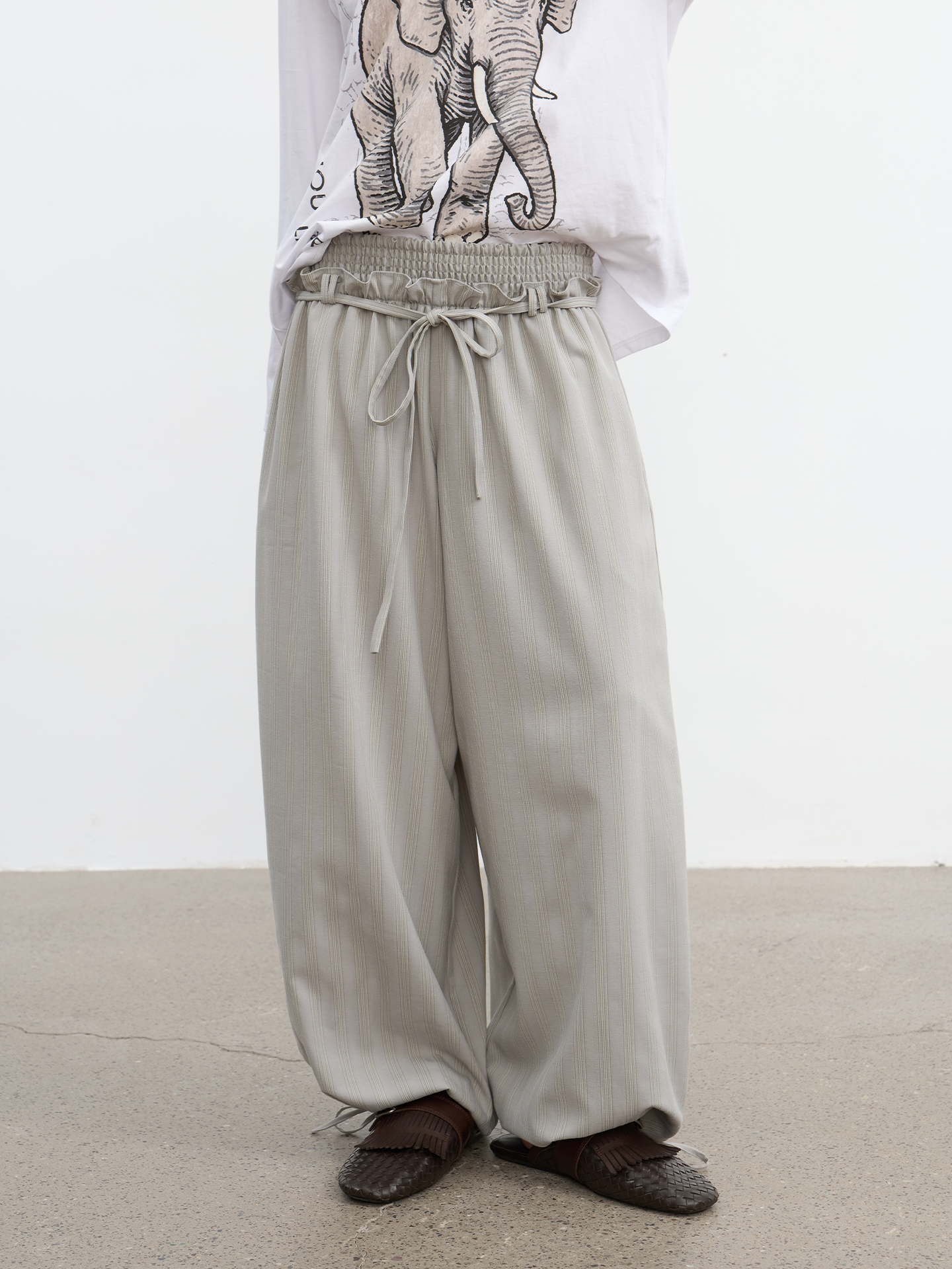 JCAESAR WOMEN Comfort striped drawstring balloon pants