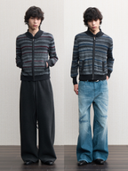 JCAESAR Accordion-Stripe Knit Cardigan Sweater