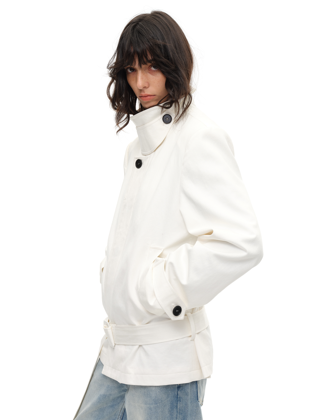 JCAESAR WOMEN Detachable Shoulder‑Pad Belted Trench Coat - jcaesarclo