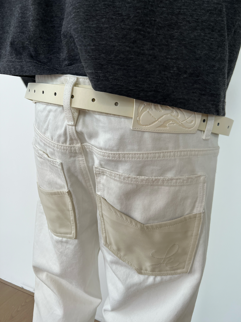 JCAESAR Panelled Leather Slim-Fit Jeans