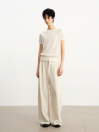 JCAESAR WOMEN Slub-textured semi-sheer regular-shoulder tee