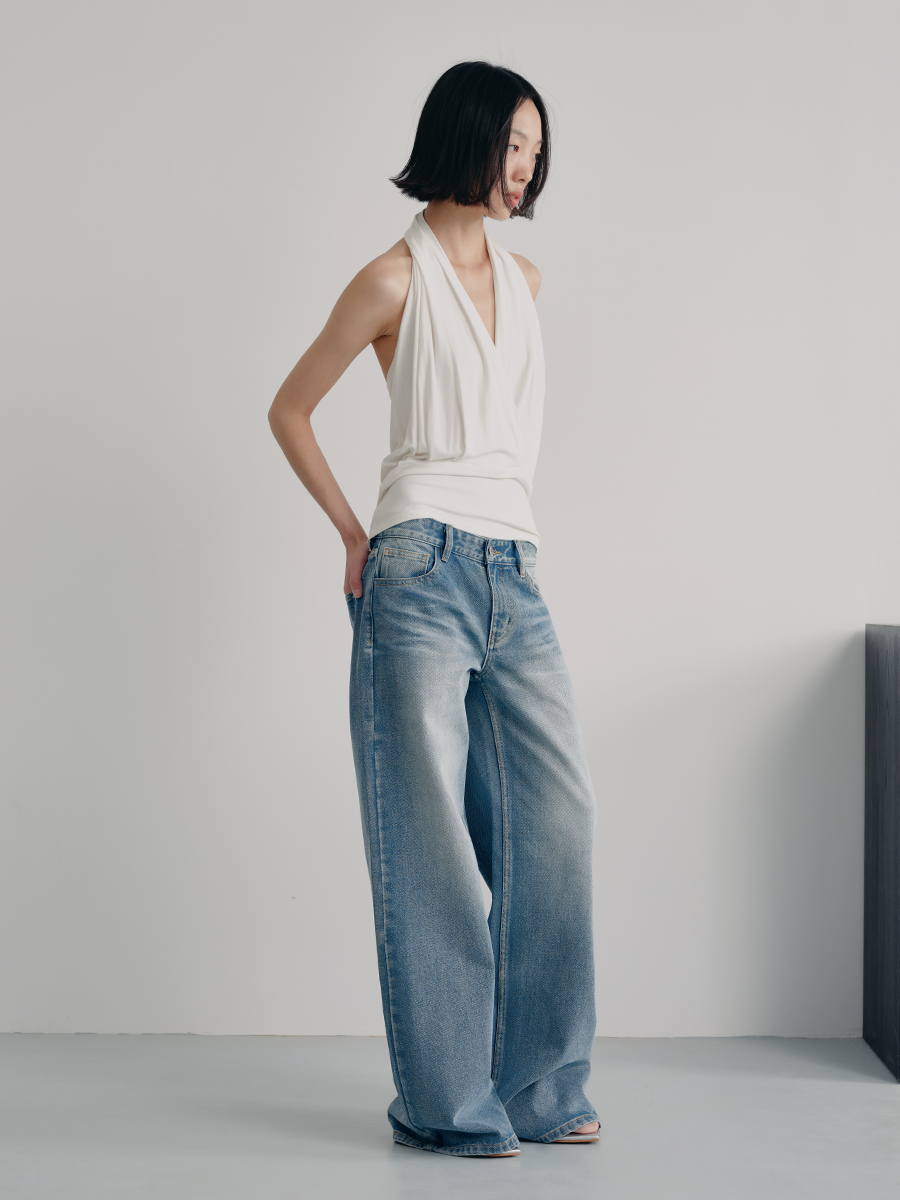 JCAESAR WOMEN Light Wash Denim Wide Leg Jeans