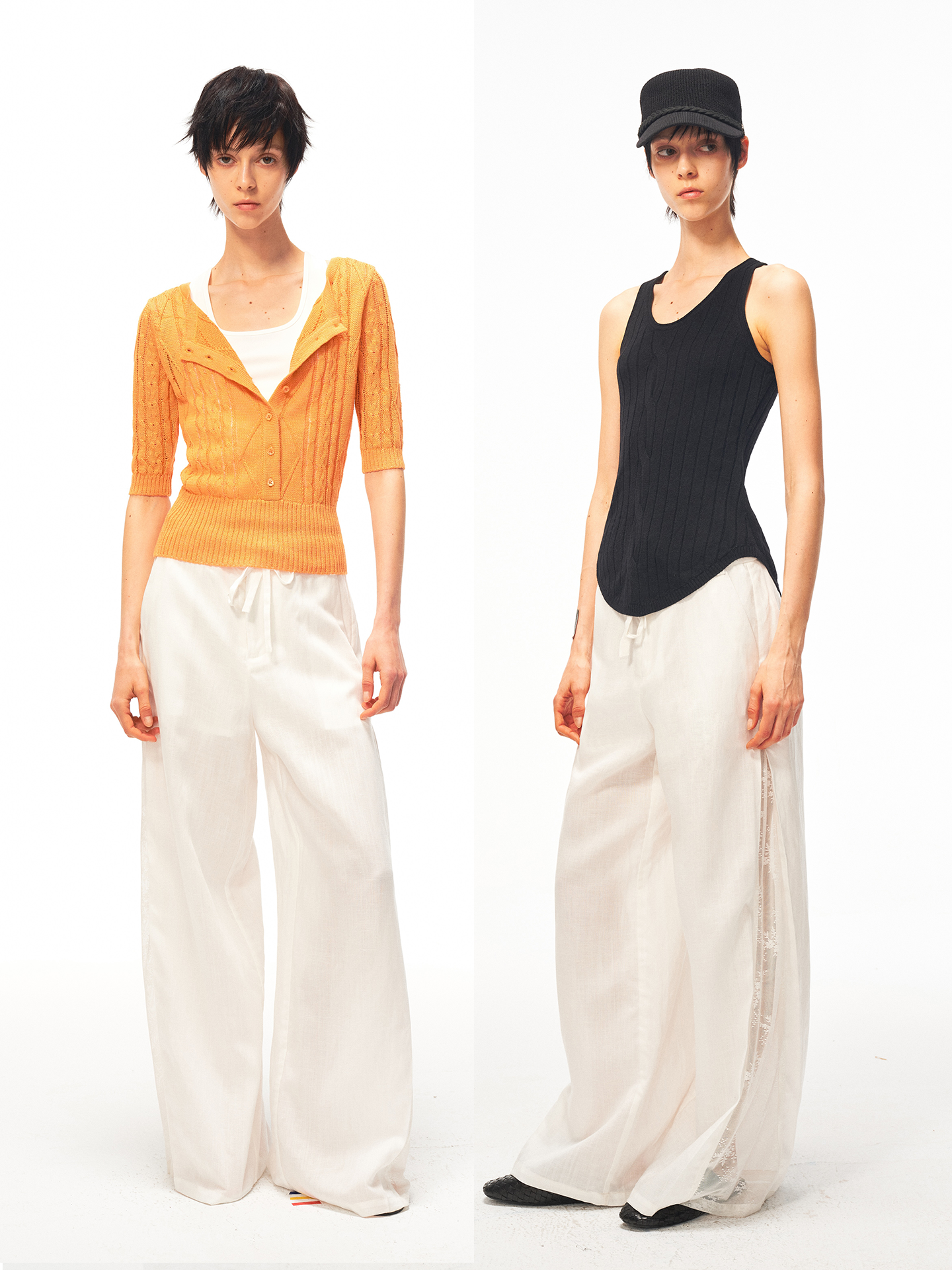 JCAESAR WOMEN Linen trousers with lace panels and pleats