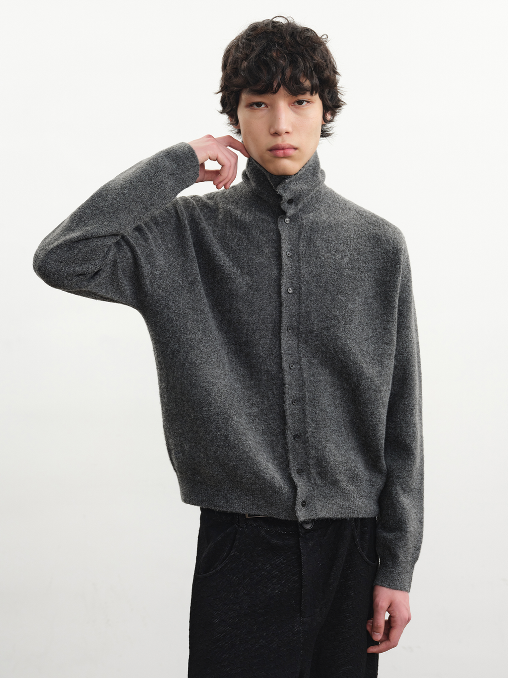 JCAESAR Heathered High‑Neck Cardigan Sweater