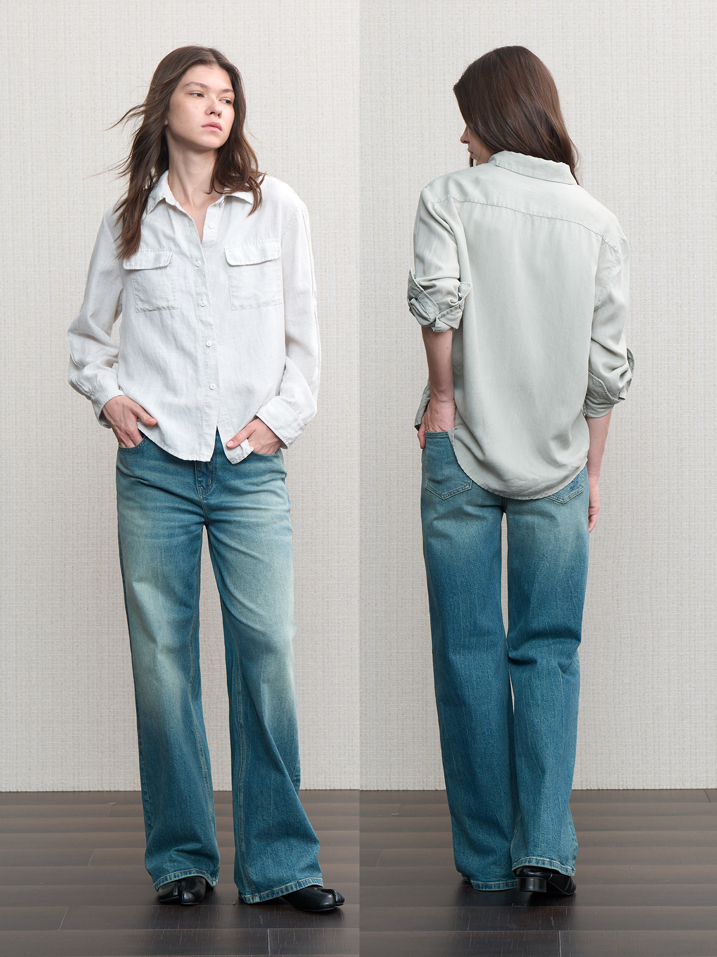 JCAESAR WOMEN Hunting‑style faded linen adjustable shirt