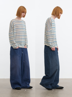 JCAESAR Striped rolled‑hem washi‑fiber long‑sleeve shirt