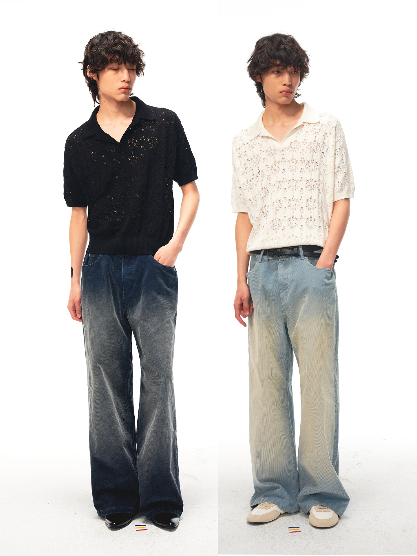 JCAESAR Washed corduroy pants with distressed finish in smog grey
