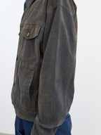 JCAESAR Mud‑flock washed distressed flocked denim jacket