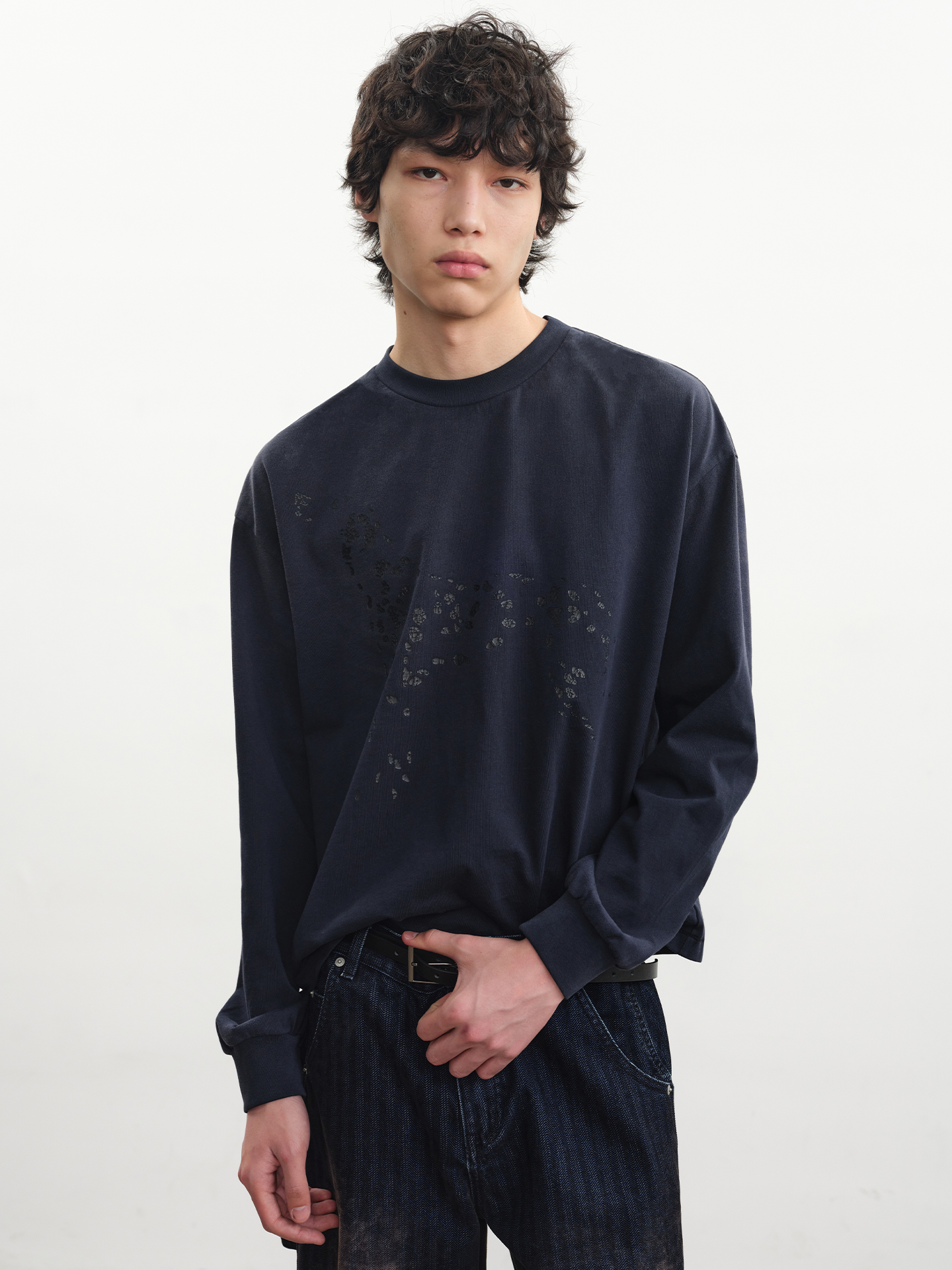 JCAESAR Distressed Dalmatian‑Print Long‑Sleeve Shirt - jcaesarclo