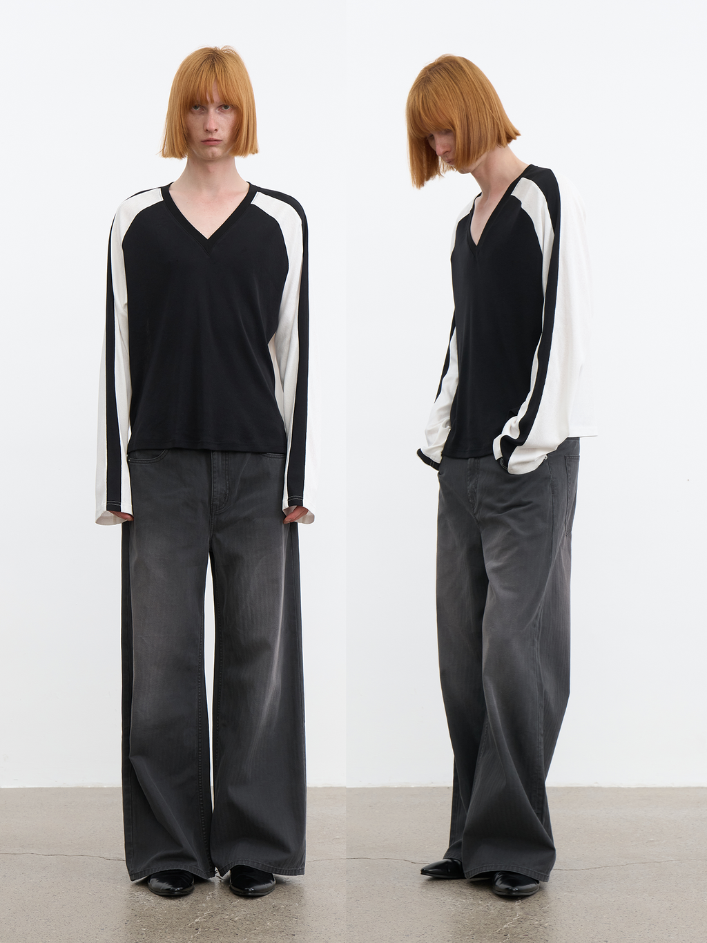 JCAESAR Contrast‑color raglan hockey long‑sleeve shirt