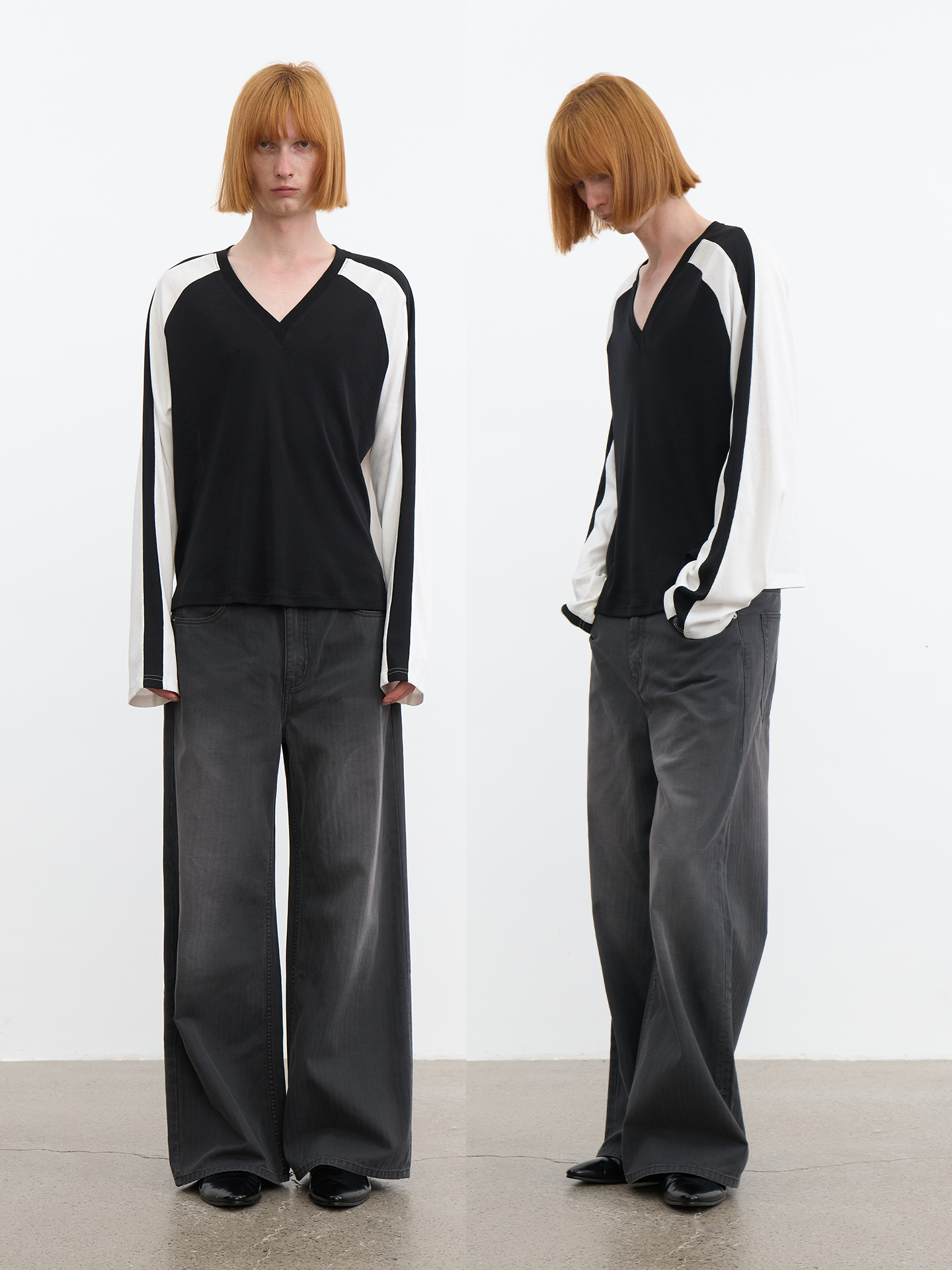JCAESAR Contrast‑color raglan hockey long‑sleeve shirt