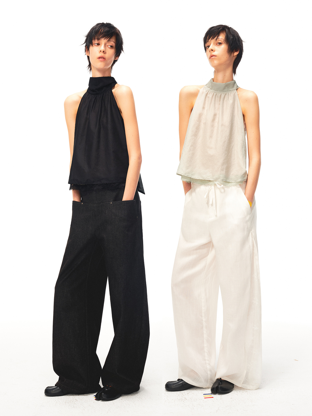 JCAESAR WOMEN Air‑lace halter top with flowing ties