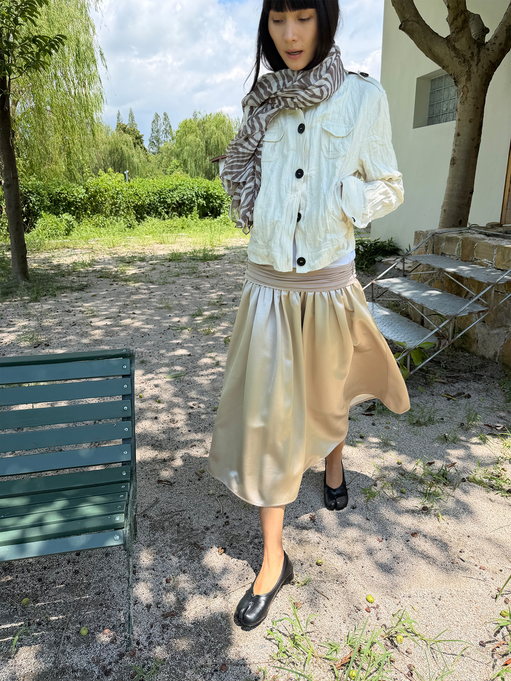 JCAESAR WOMEN  Flowy Acetate Balloon Skirt with Oversized Silhouette