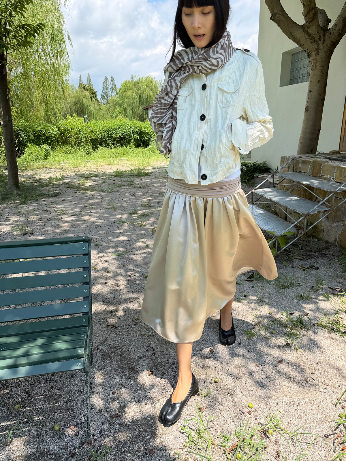 JCAESAR WOMEN  Flowy Acetate Balloon Skirt with Oversized Silhouette