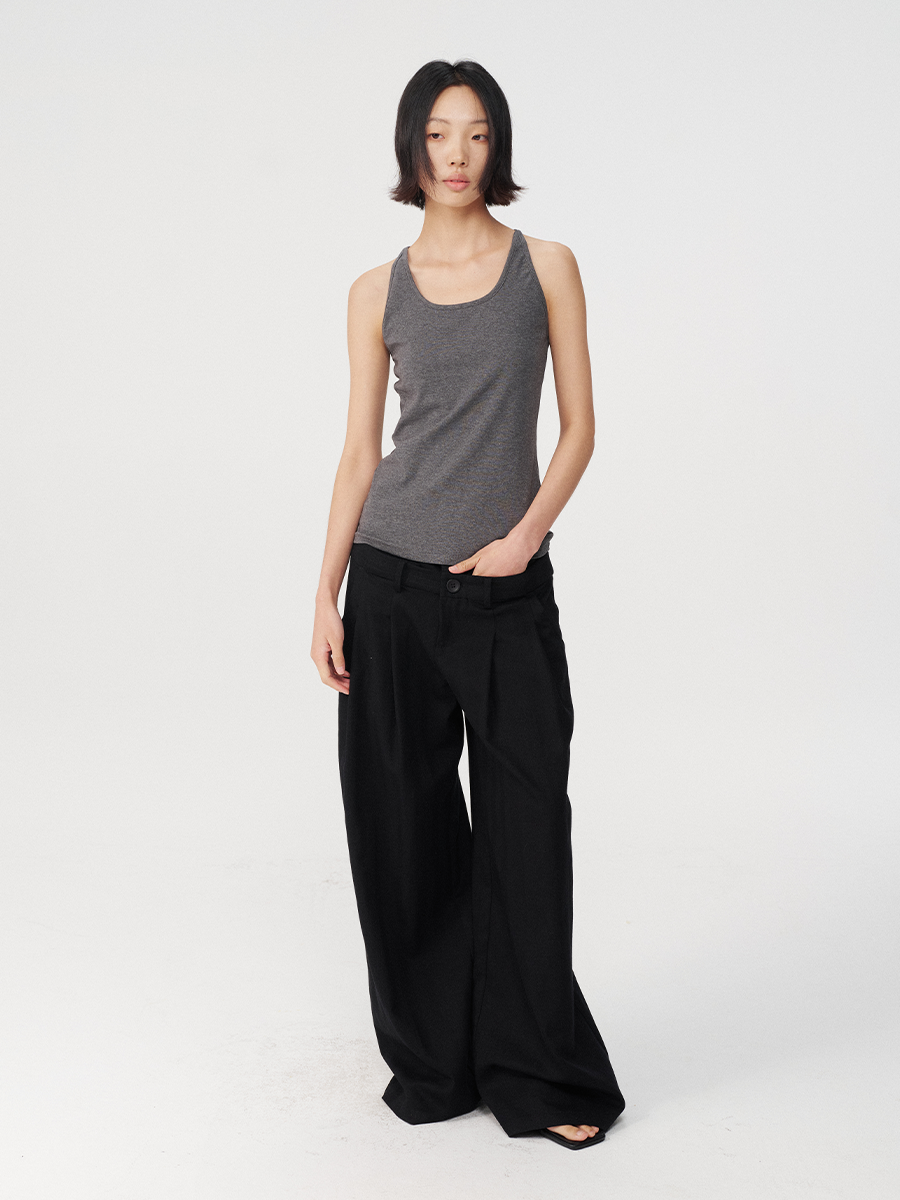 JCAESAR WOMEN Double Waistband Pleated Trousers with Front Slash Pockets