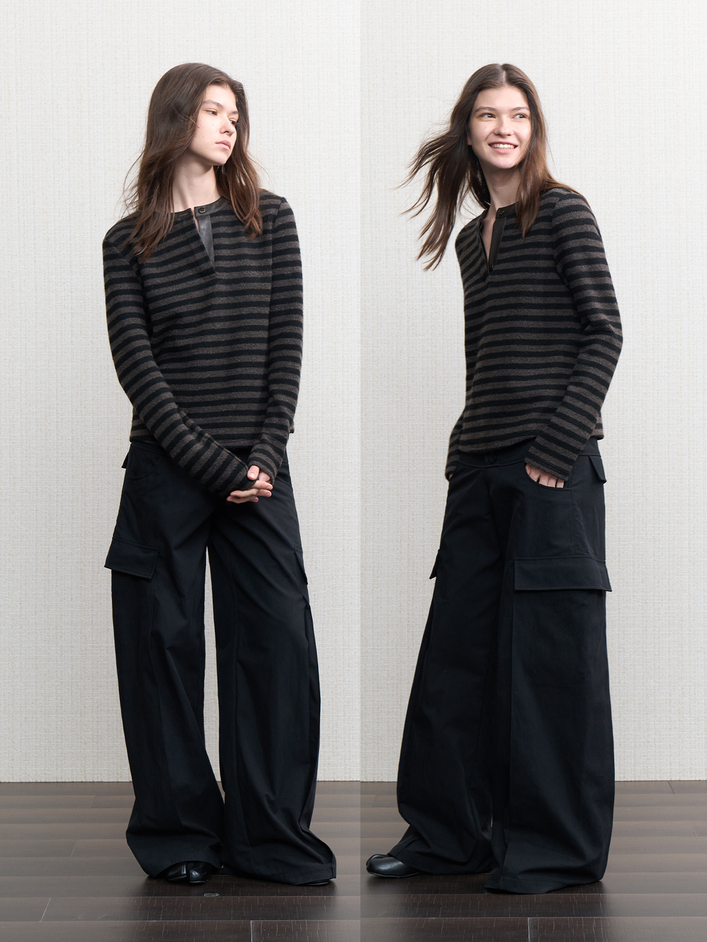 JCAESAR WOMEN Striped Leather-Paneled Top