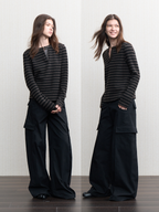 JCAESAR WOMEN Striped Leather-Paneled Top