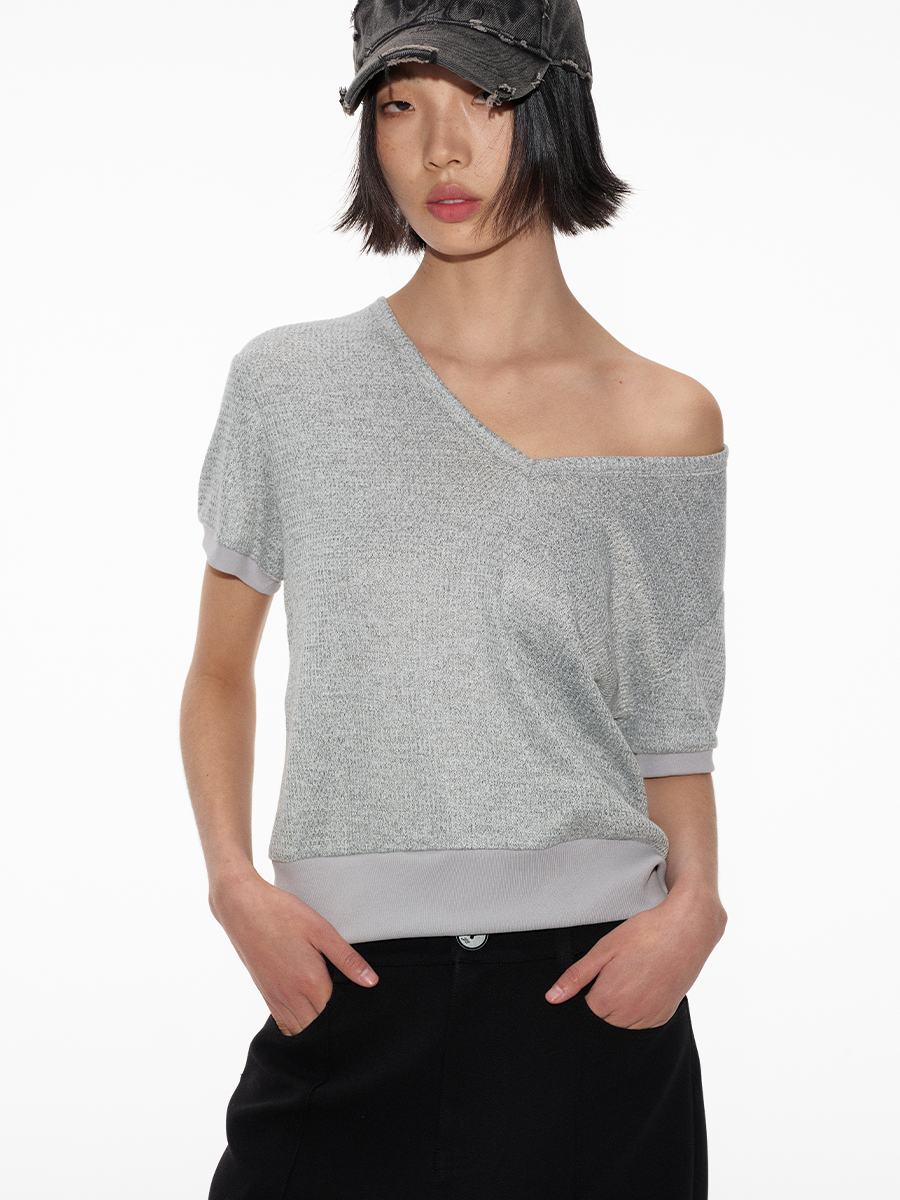 JCAESAR WOMEN V‑Neck Drawstring Short‑Sleeve Top - jcaesarclo
