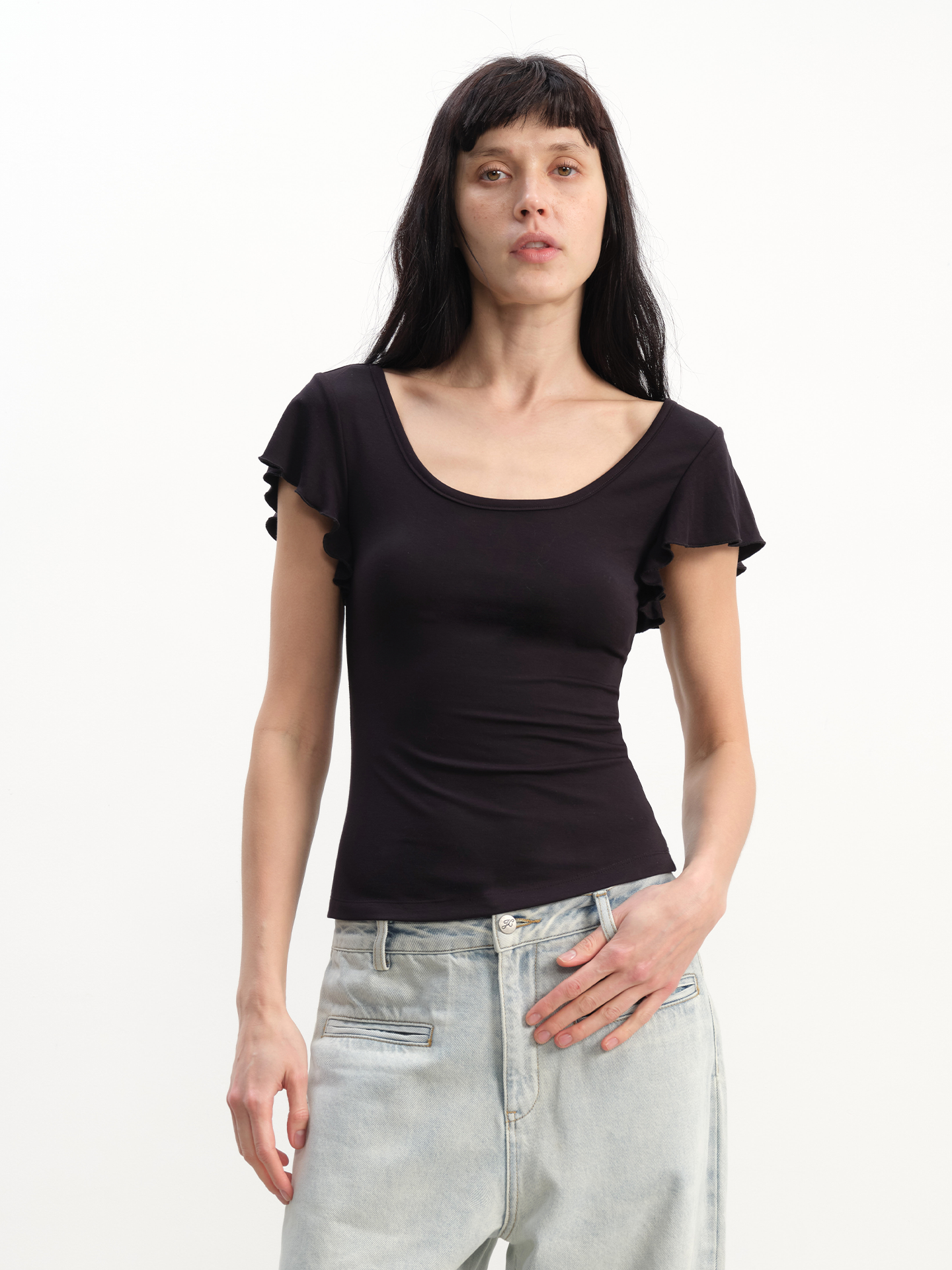 JCAESAR WOMEN Flutter-Sleeve U-Neck Tee - jcaesarclo
