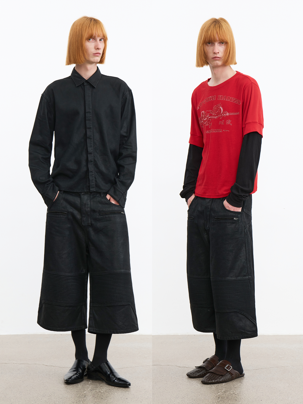 JCAESAR Coated Utility Moto Cropped Pants – Wide Fit Workwear Capri Trousers