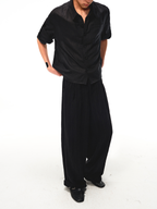JCAESAR Dark Pinstripe Drawstring Cuffed Black Cargo Pants