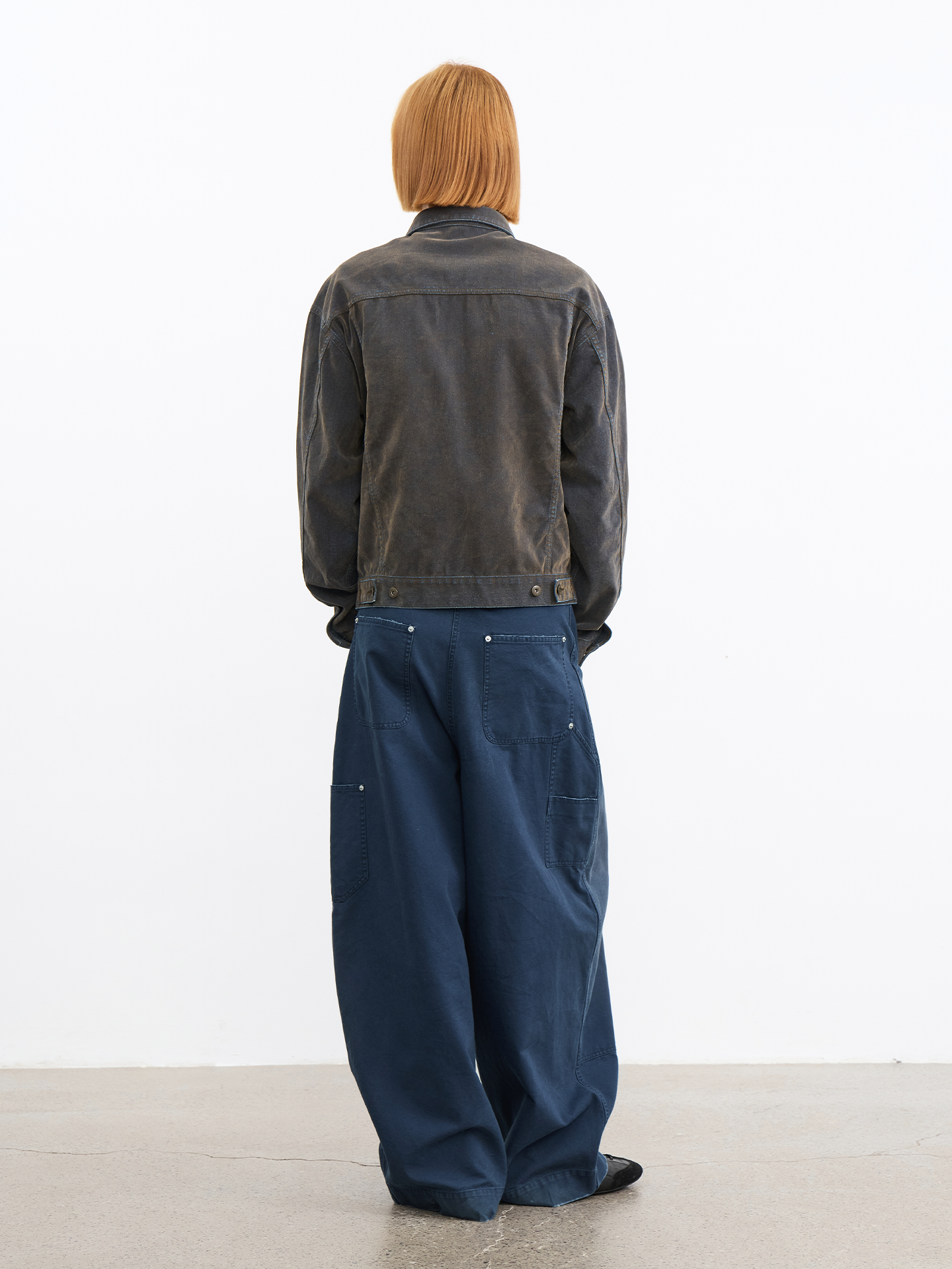 JCAESAR Mud‑flock washed distressed flocked denim jacket