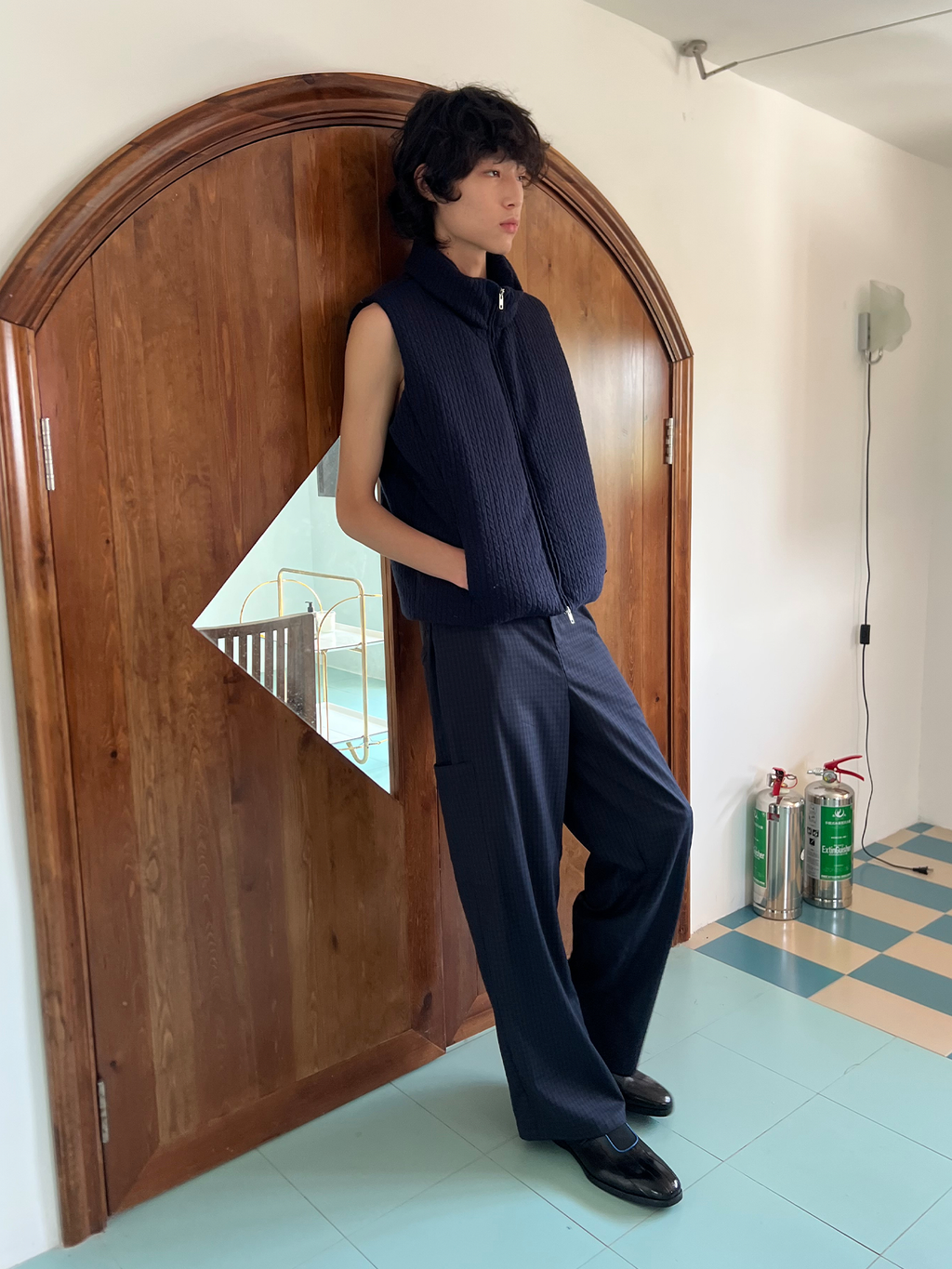 JCAESAR Blue Plaid Paneled Trousers with Side Pockets