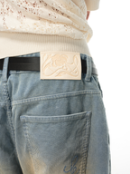 JCAESAR Washed corduroy pants with distressed finish in smog grey