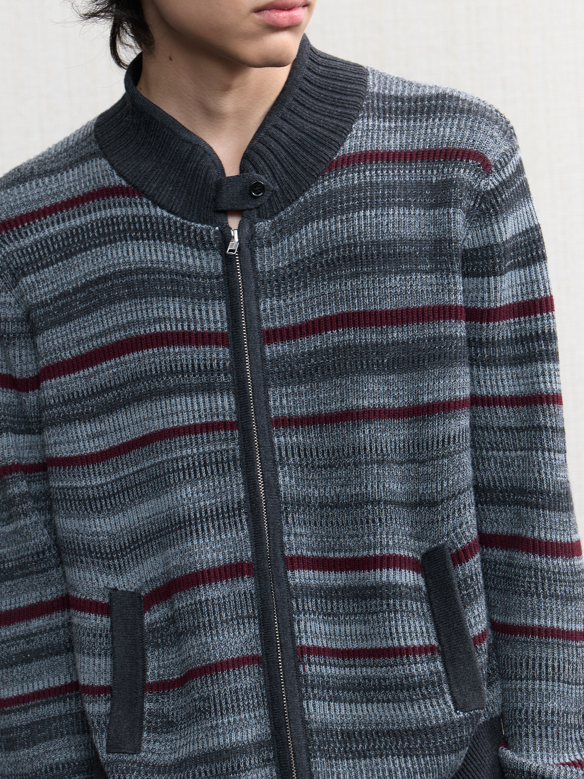JCAESAR Accordion-Stripe Knit Cardigan Sweater