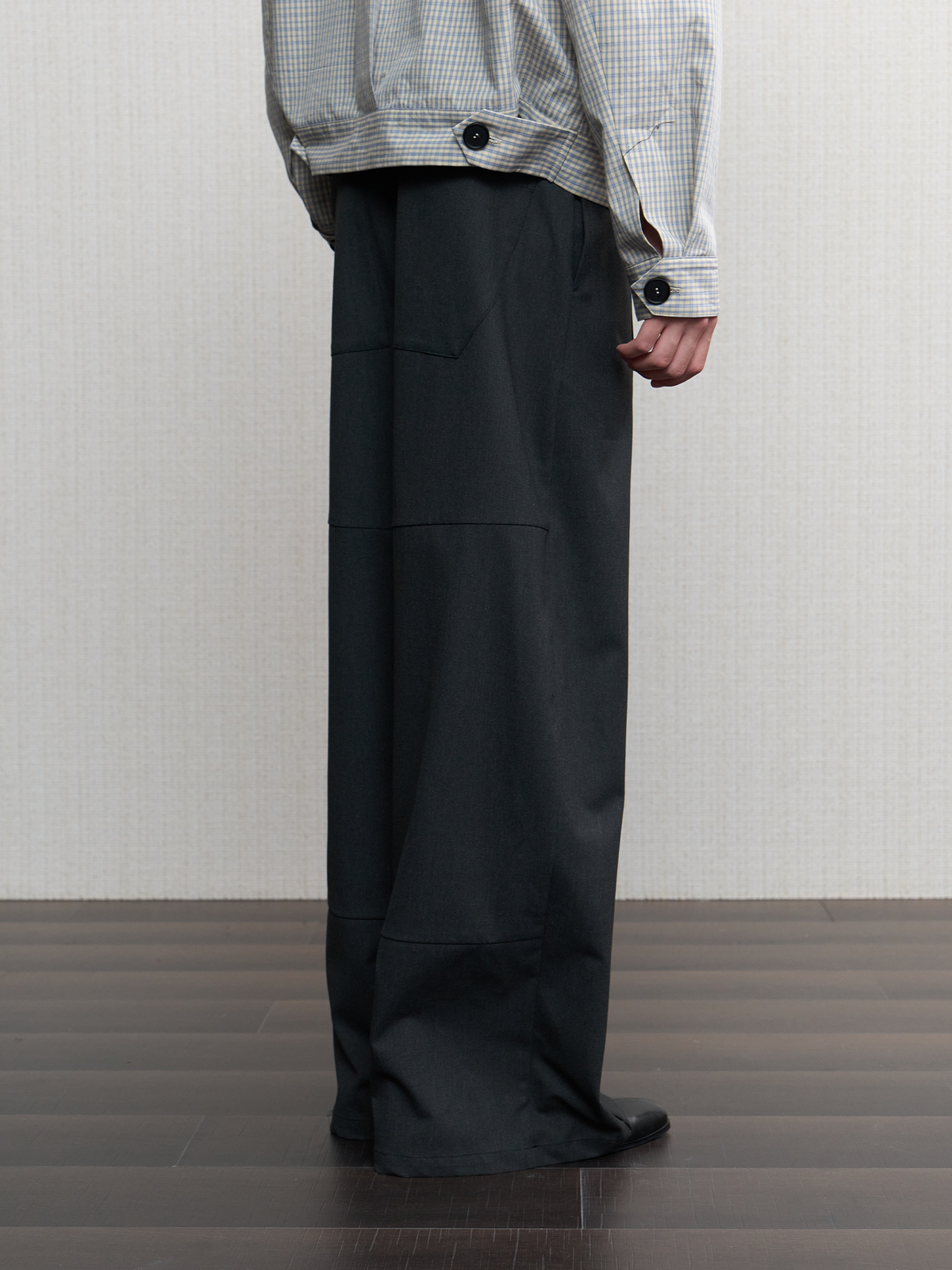 JCAESAR  Fence-Mesh Panel Long Pants