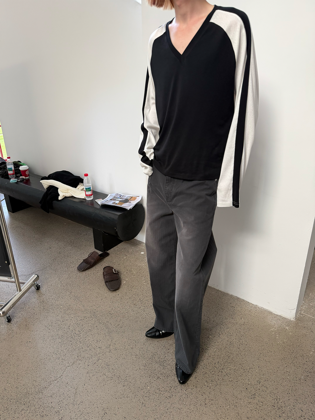 JCAESAR Contrast‑color raglan hockey long‑sleeve shirt