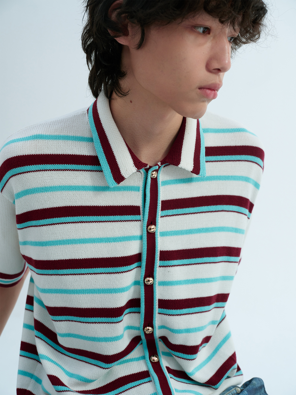 JCAESAR Striped mint shirt with gold buttons