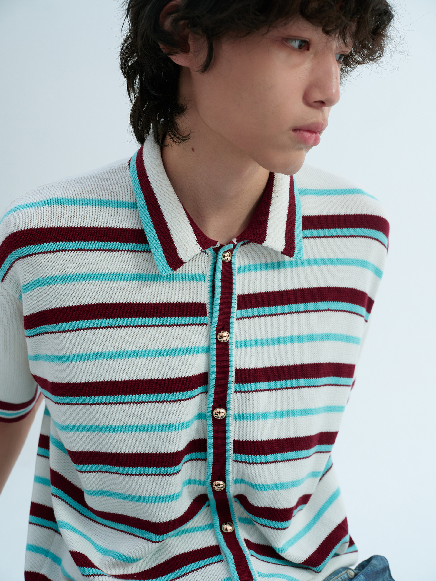 JCAESAR Striped mint shirt with gold buttons